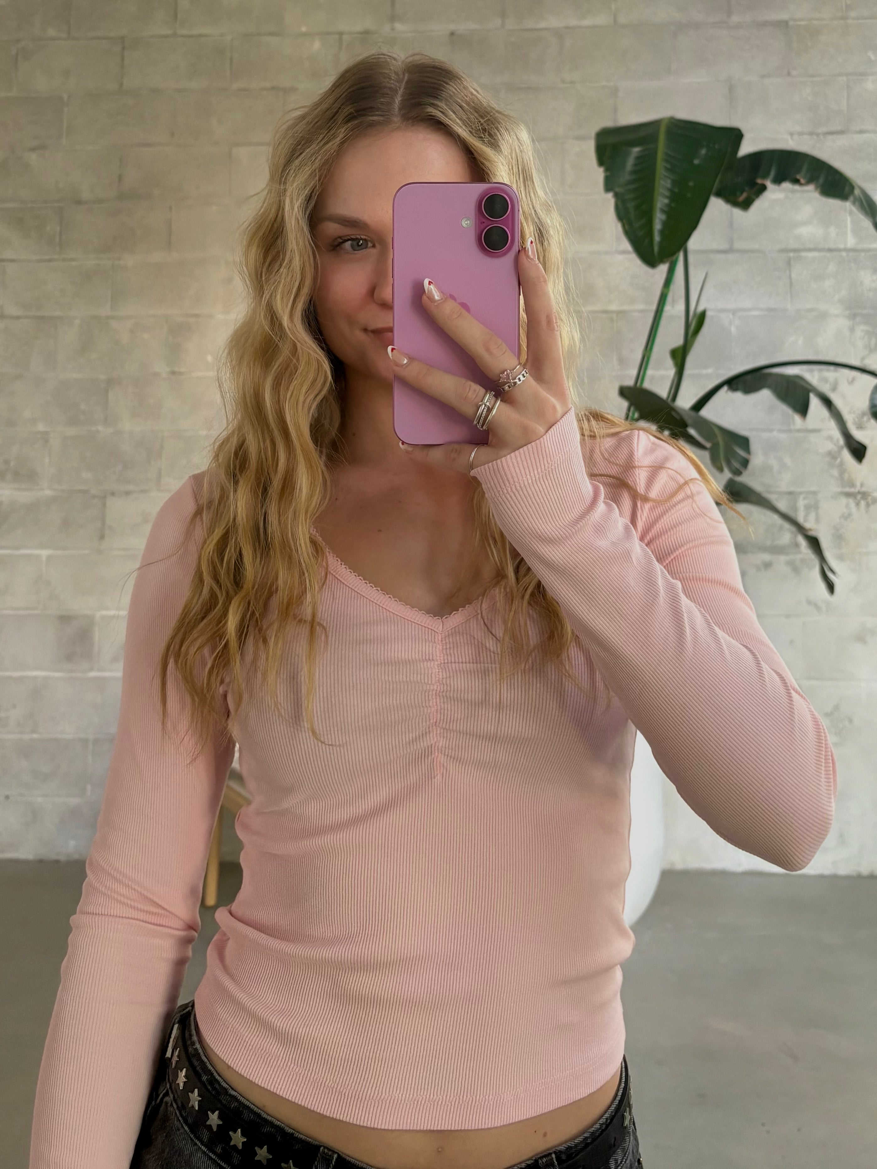 ONLY Betty Long Sleeve Scallop Trim Top