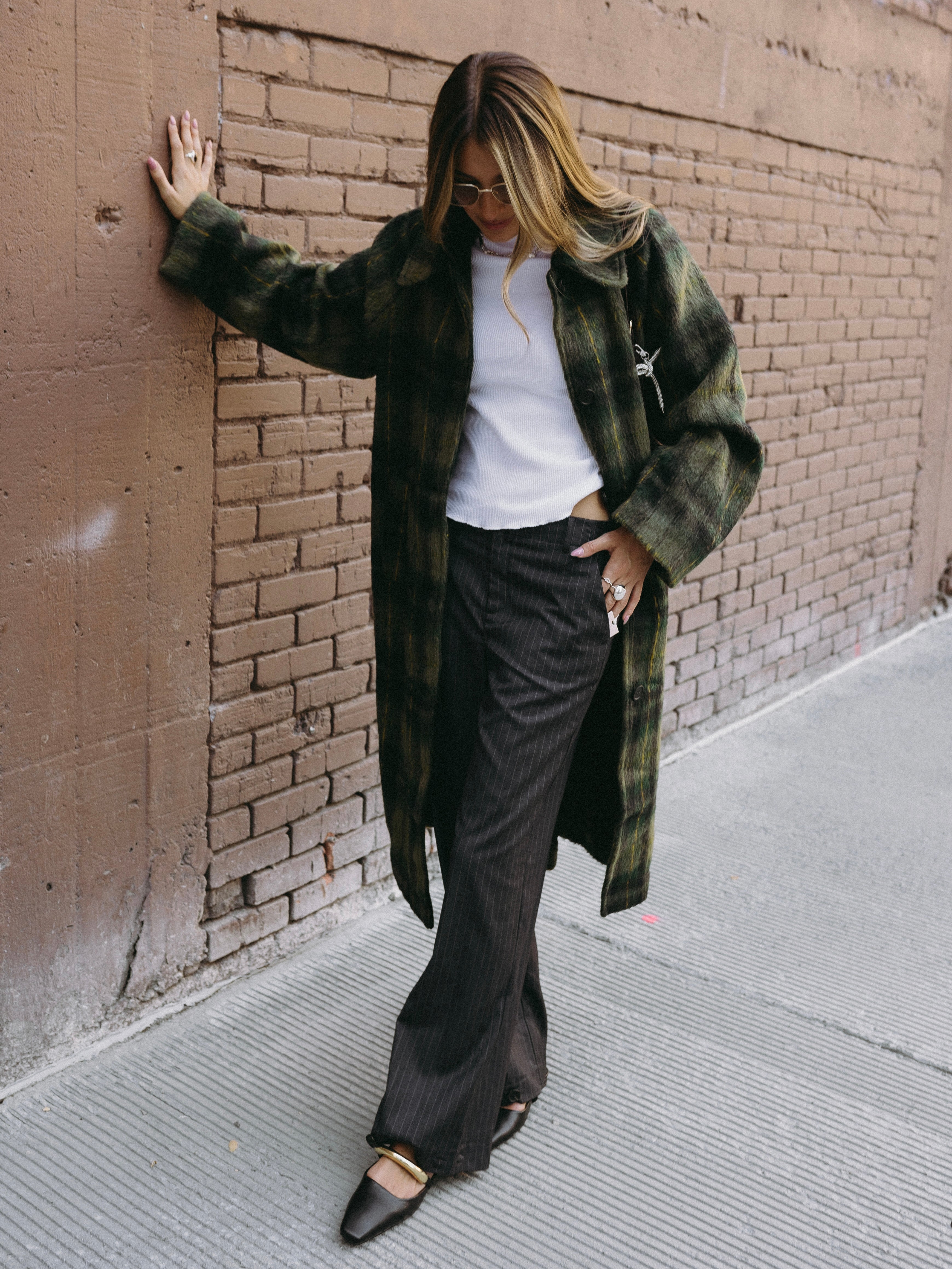BLACK TAPE Pinstripe Button Hem Trouser