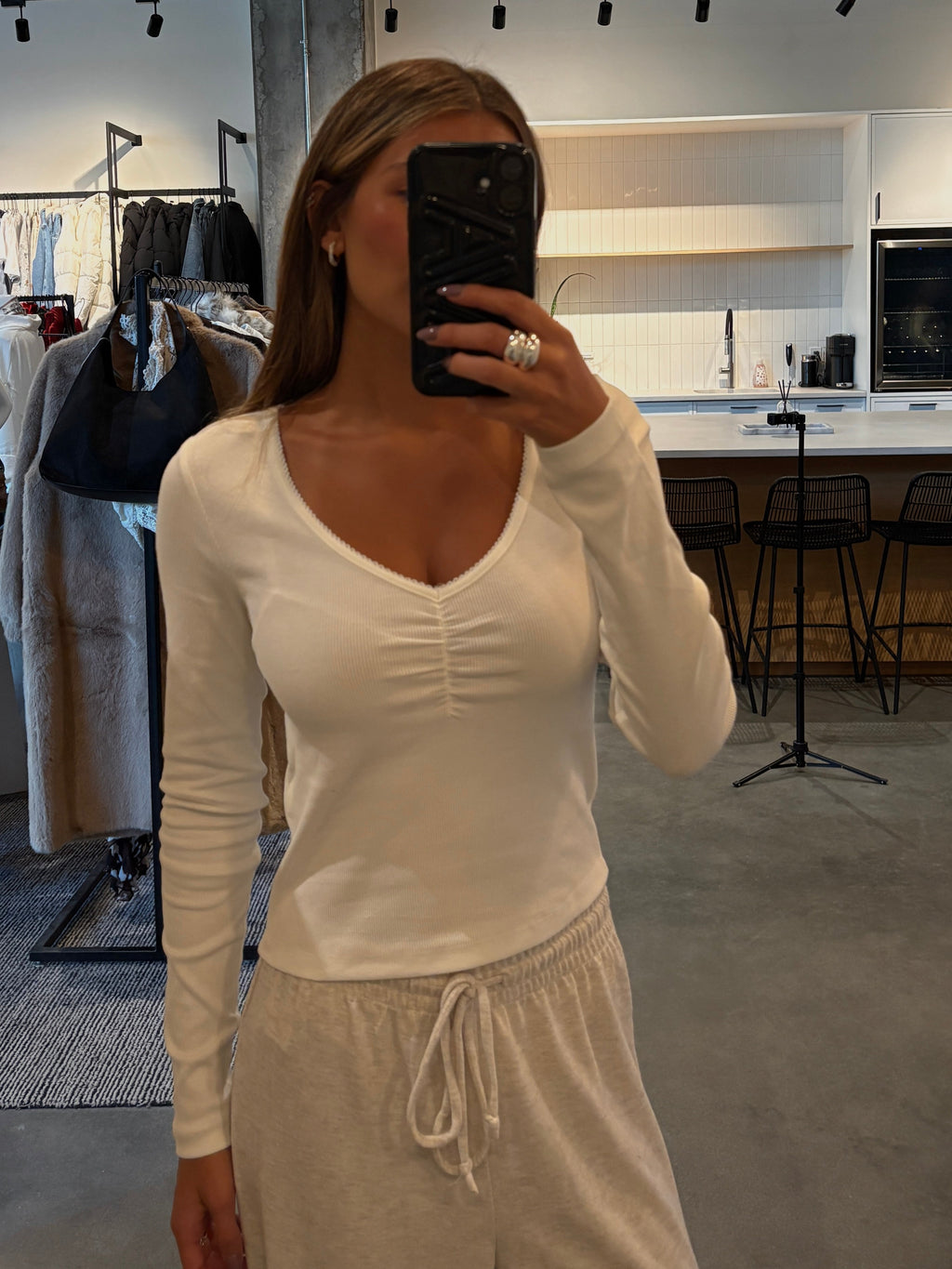 ONLY Betty Long Sleeve Scallop Trim Top