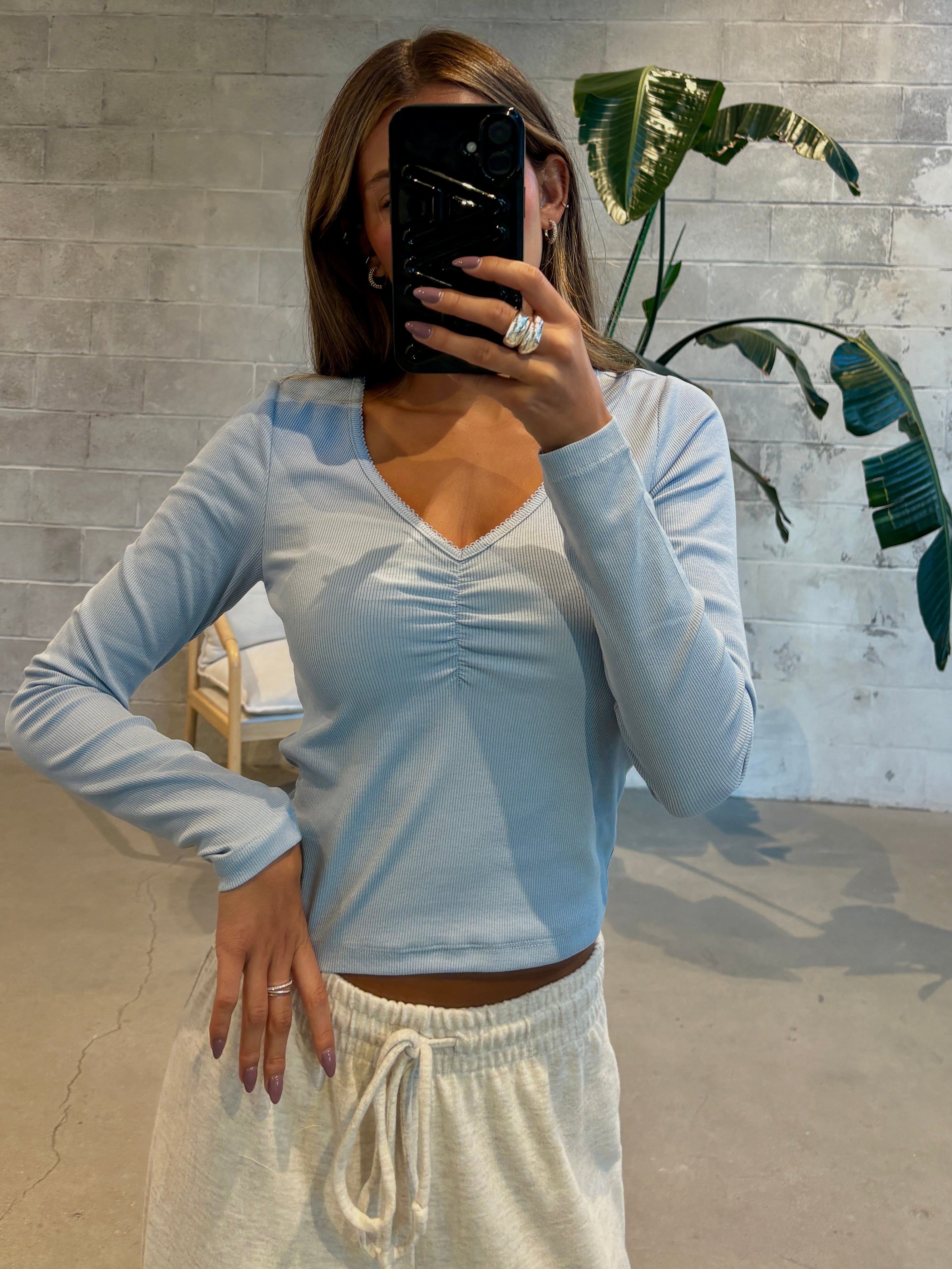 ONLY Betty Long Sleeve Scallop Trim Top