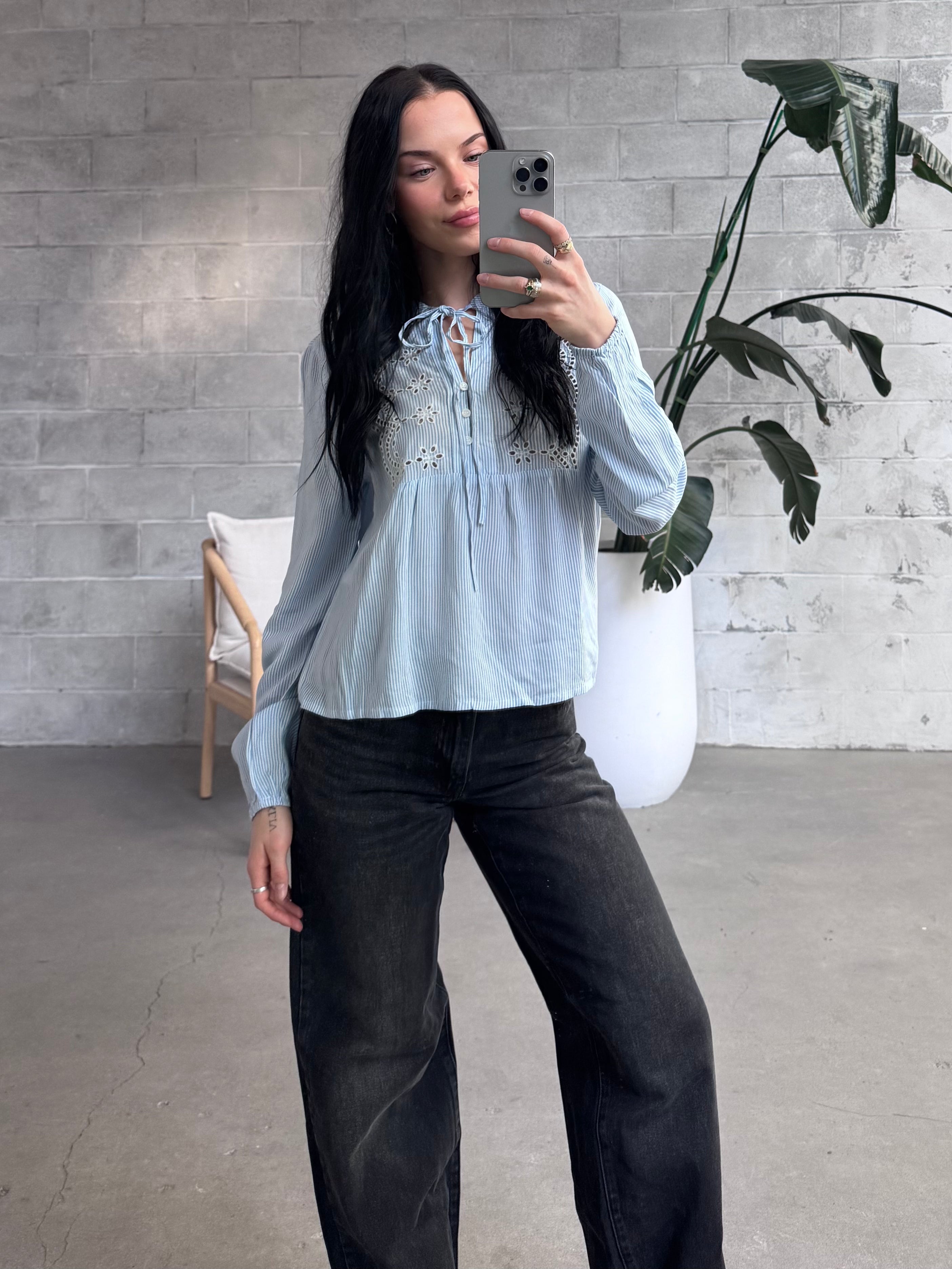 ONLY Lenny Embroidered V-Neck Blouse