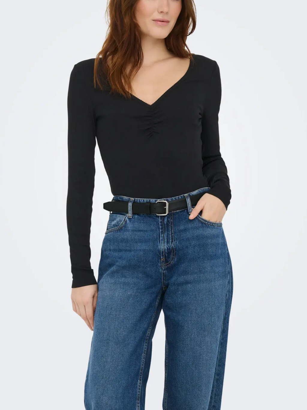 ONLY Betty Long Sleeve Scallop Trim Top
