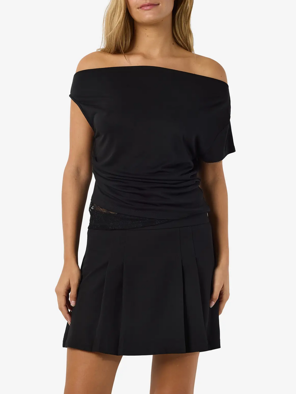 NOISY MAY Meliana Off Shoulder Lace Trim Top